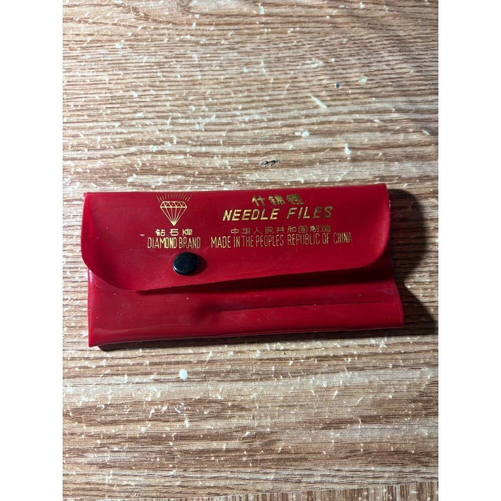 Vintage Needle File Set In Red Vinyl Case Made Peoples Republic Chinia